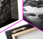 Hidden Beach, Cave Entrance, Secret Shoreline, Natural Light, Canvas Print, Bathroom Wall Decor, Travel Inspired Art, Black And White