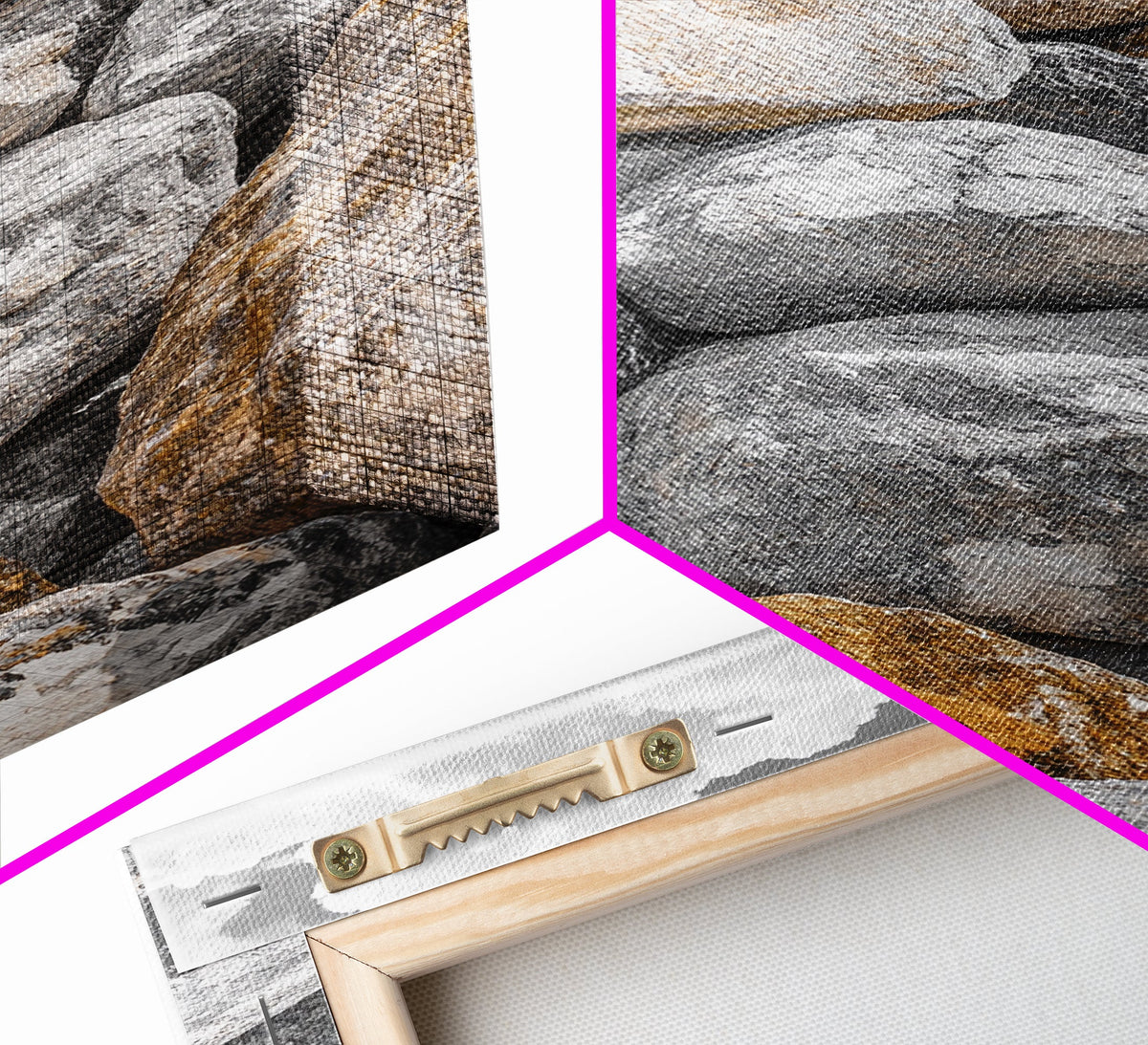 Golden Boulders, Earthy Texture, Nature Stones, Framed Canvas Print, Industrial Office Wall Art, Minimalist Landscape, Rock Photography