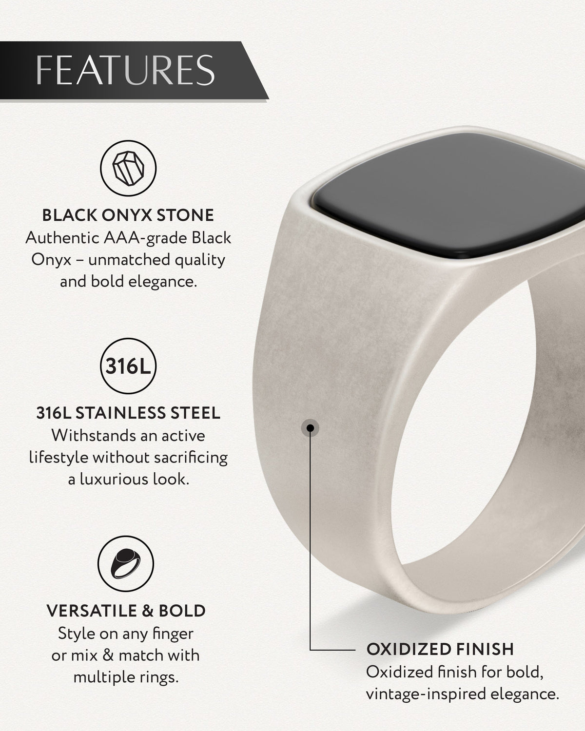 Black Onyx Cushion Signet Ring