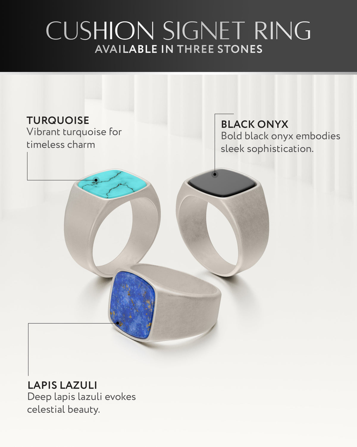 Black Onyx Cushion Signet Ring