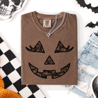 Jack-O-Lantern Coquette Faux Lace Halloween Motif Delicate Detail Print Comfort Colors Tee