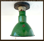 Original Vintage Rustic Industrial Green Enamel Gas Station Ceiling Light