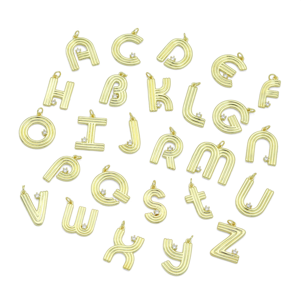 Gold Silver Alphabet Initial Charm Pendant, Sku#LX944