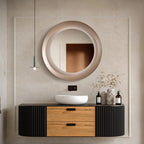 Polaris Round LED Bathroom Mirror, Modern Design, Brushed Rose Gold, Tri-Color Adjustable, Stepless Dimming, Anti-Fog