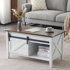 Lift Top Coffee Table 36" Farmhouse Rustic Wood Hidden Storage & Sliding Barn