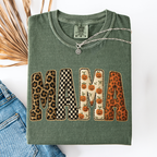Mama Halloween Pattern Leopard Print Checkered Pumpkin Seasonal Comfort Colors Tee