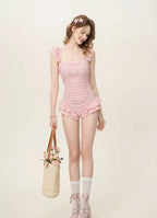 Women's Ruffled One-Piece Swimsuit Plaid Pink