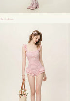 Women's Ruffled One-Piece Swimsuit Plaid Pink
