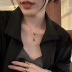Gold Plated Red Agate White Shell Mother Daughter Light Luxury Necklace