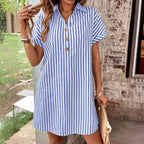 V-Neckline Striped Casual Holiday Dress