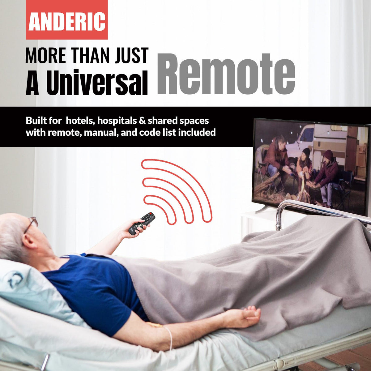 Anderic RRH100 2-Device Universal Remote Control for Hospitality TVs and Cable/Satellite/STB Boxes with Learning
