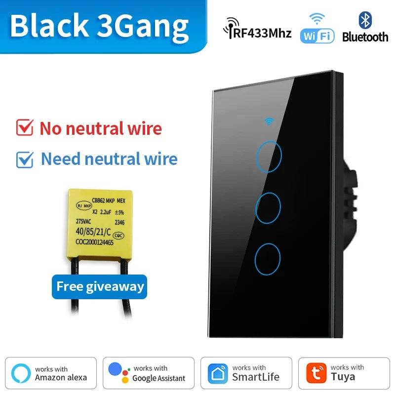 TNCE Tuya WiFi/Zigbee Smart Light Switch, Neutral Wire/No Neutral Wire Required Wall Touch Switch Work with Alexa, Google Home