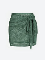 Women's Knitted Short Skirt with Hollow Straps and Slit, Sexy Beach Coverup Shirt for Summer