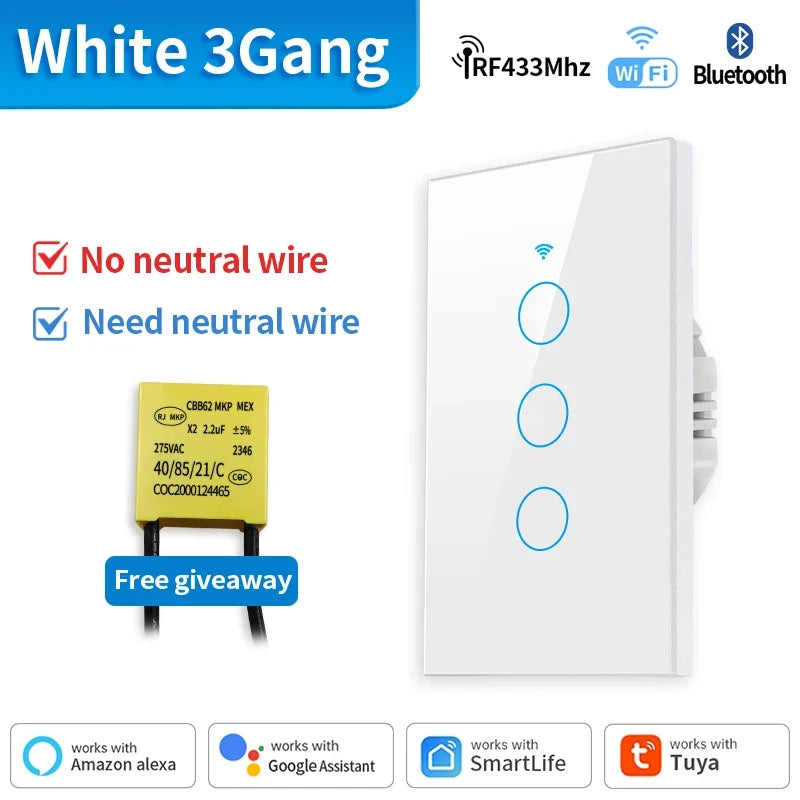 TNCE Tuya WiFi/Zigbee Smart Light Switch, Neutral Wire/No Neutral Wire Required Wall Touch Switch Work with Alexa, Google Home