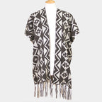 Geometric Pattern Fringe Edge Angora Poncho