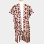 Geometric Pattern Fringe Edge Angora Poncho