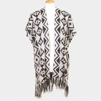 Geometric Pattern Fringe Edge Angora Poncho