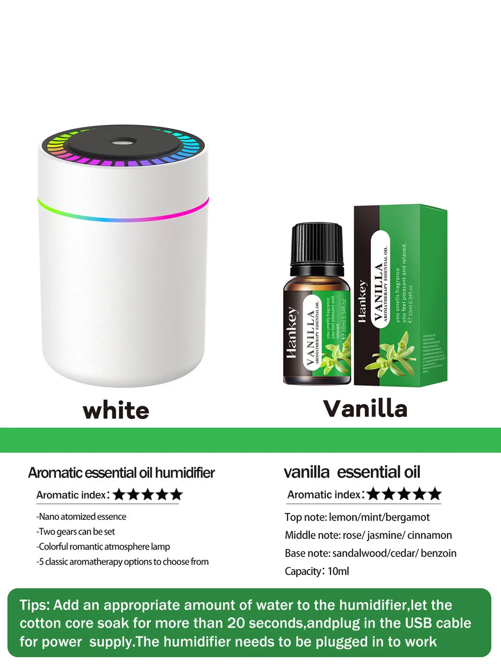 180ml Aromatherapy diffuser Humidifier Aromatherapy essential oil Air purifier Sleeping car carrying home LED 7 color light