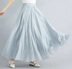 28-Color Mori Girl Literary Cotton Linen Dress Elastic Waist A-line Expansion Skirt Solid Color Ethnic Style Women Long Skirts