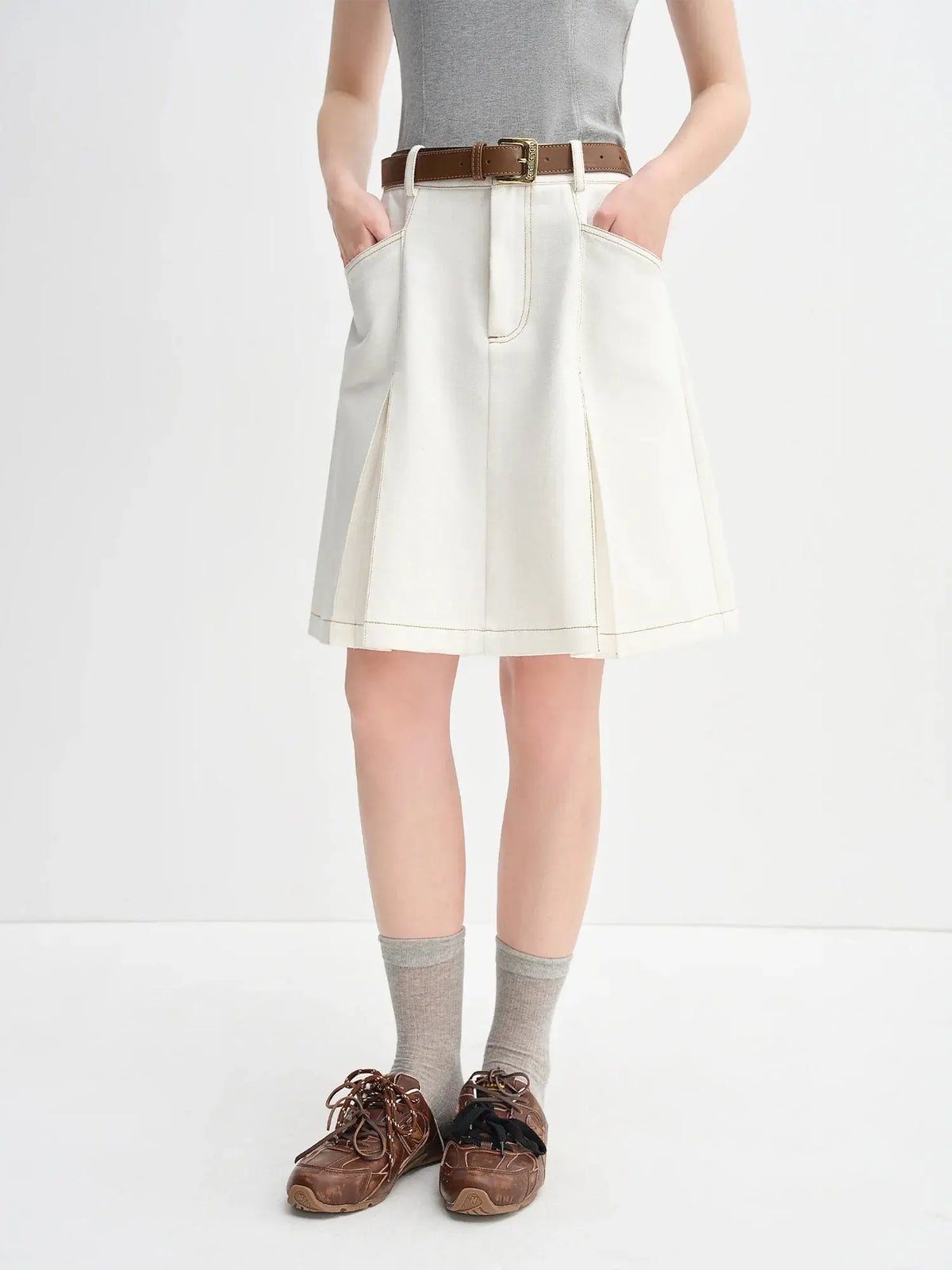 Retro Contrast A-Line Denim Skirt