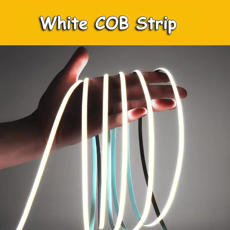 USB-Powered LED COB Strip Light-Flexible Cuttable Tape Light with Adhesive Backing, Push Button Control, for Homes, Kitchens