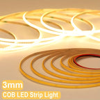 USB-Powered LED COB Strip Light-Flexible Cuttable Tape Light with Adhesive Backing, Push Button Control, for Homes, Kitchens
