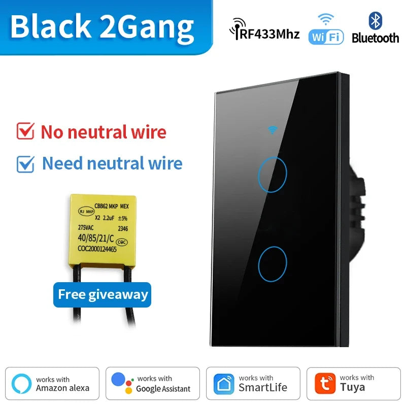 TNCE Tuya WiFi/Zigbee Smart Light Switch, Neutral Wire/No Neutral Wire Required Wall Touch Switch Work with Alexa, Google Home