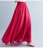 28-Color Mori Girl Literary Cotton Linen Dress Elastic Waist A-line Expansion Skirt Solid Color Ethnic Style Women Long Skirts