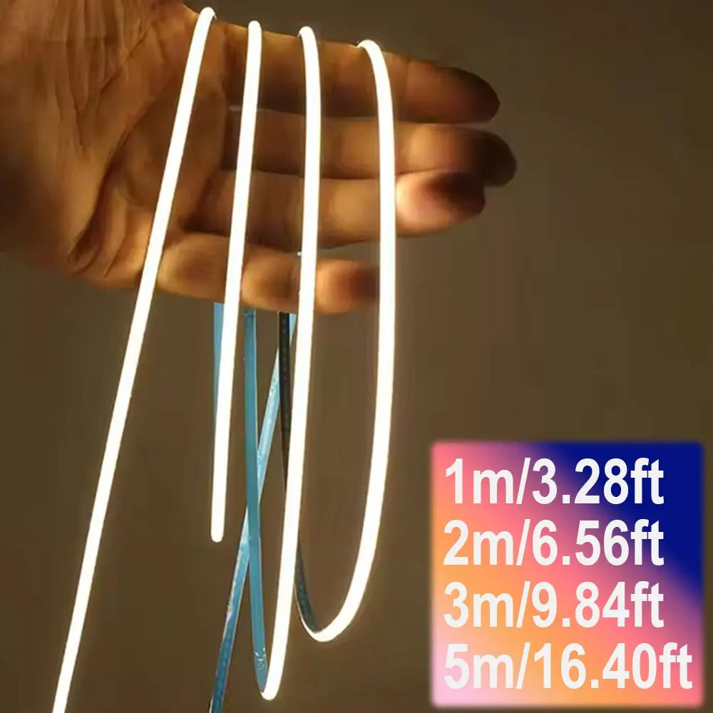 USB-Powered LED COB Strip Light-Flexible Cuttable Tape Light with Adhesive Backing, Push Button Control, for Homes, Kitchens
