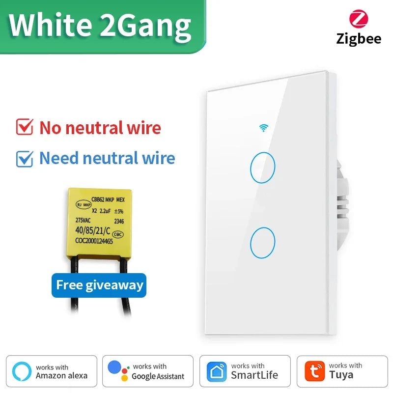TNCE Tuya WiFi/Zigbee Smart Light Switch, Neutral Wire/No Neutral Wire Required Wall Touch Switch Work with Alexa, Google Home