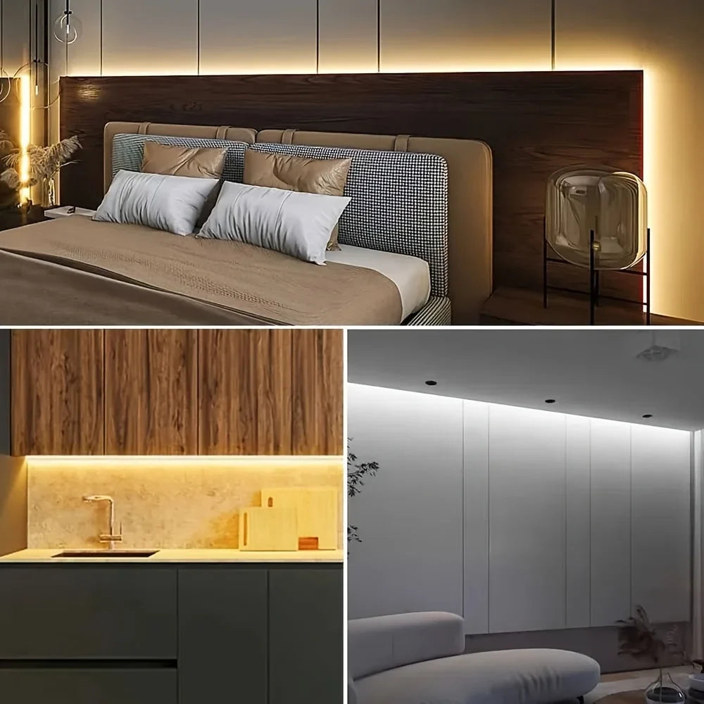 USB-Powered LED COB Strip Light-Flexible Cuttable Tape Light with Adhesive Backing, Push Button Control, for Homes, Kitchens