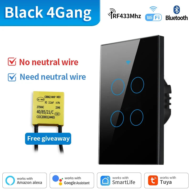 TNCE Tuya WiFi/Zigbee Smart Light Switch, Neutral Wire/No Neutral Wire Required Wall Touch Switch Work with Alexa, Google Home