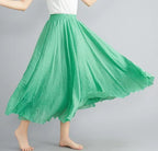 28-Color Mori Girl Literary Cotton Linen Dress Elastic Waist A-line Expansion Skirt Solid Color Ethnic Style Women Long Skirts