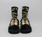 Men Casual Sandals Genuine Leather Platform Gold Rivet High Top Rome Luxury Height Increasing High Street Summer Black Shoes