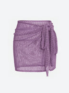 Women's Knitted Short Skirt with Hollow Straps and Slit, Sexy Beach Coverup Shirt for Summer