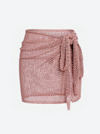 Women's Knitted Short Skirt with Hollow Straps and Slit, Sexy Beach Coverup Shirt for Summer
