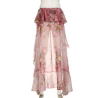 SUCHCUTE Y2K Vacation Floral Printed Long Skirts Holiday Beach Sexy Low Waist Aesthetics Lace Skirt Women Grunge Party Outfits