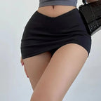 Low V Waist Fashionable Elastic Slim Solid Color Casual A-Line Skirt For Women