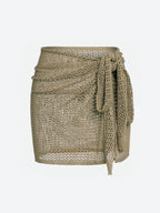 Women's Knitted Short Skirt with Hollow Straps and Slit, Sexy Beach Coverup Shirt for Summer
