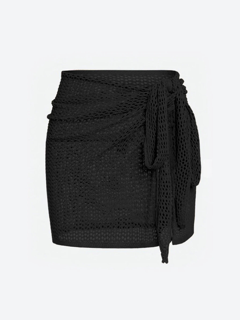 Women's Knitted Short Skirt with Hollow Straps and Slit, Sexy Beach Coverup Shirt for Summer