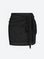 Women's Knitted Short Skirt with Hollow Straps and Slit, Sexy Beach Coverup Shirt for Summer