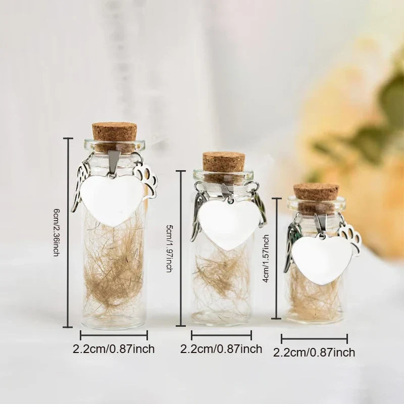 Pet Memorial Bottle for Pet Hair Dogs Cats | Fur Keepsake Storage with 3 Silver Accessories
