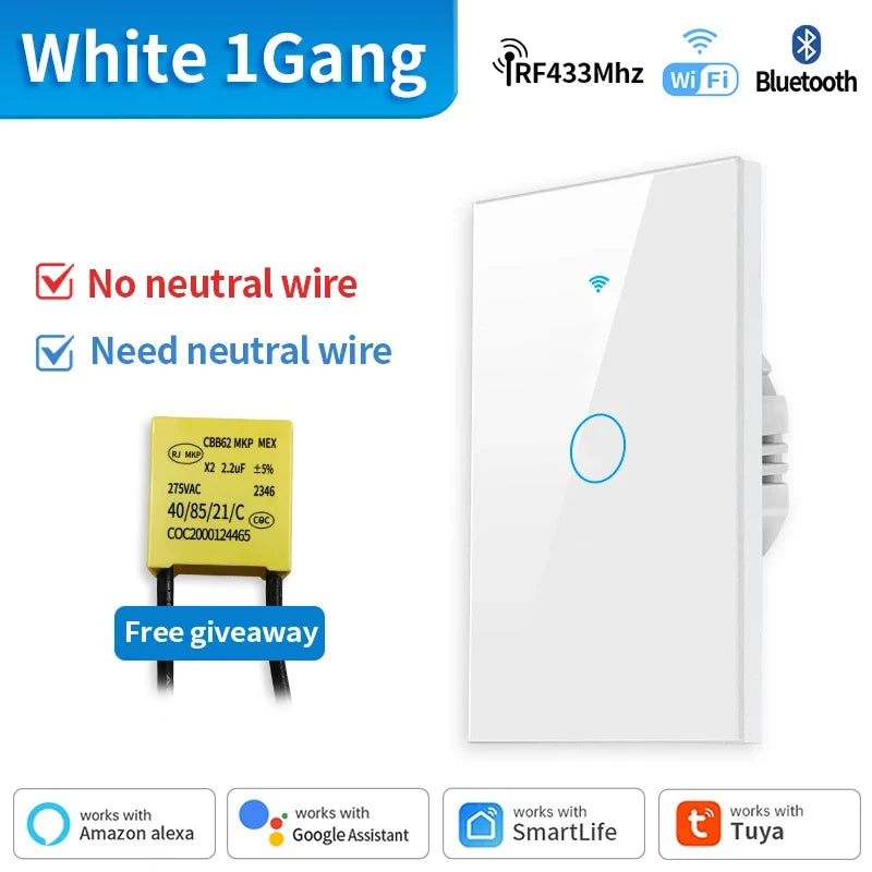 TNCE Tuya WiFi/Zigbee Smart Light Switch, Neutral Wire/No Neutral Wire Required Wall Touch Switch Work with Alexa, Google Home