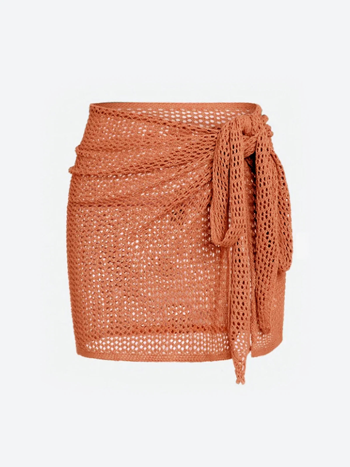 Women's Knitted Short Skirt with Hollow Straps and Slit, Sexy Beach Coverup Shirt for Summer