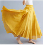 28-Color Mori Girl Literary Cotton Linen Dress Elastic Waist A-line Expansion Skirt Solid Color Ethnic Style Women Long Skirts