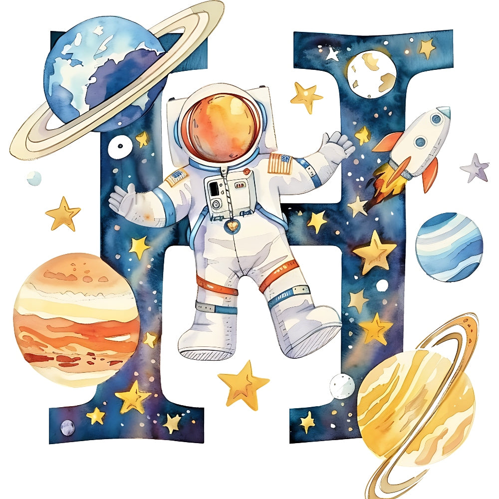 Space Alphabet Letter H Fabric Panel