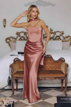 Amoris T816 Matte Satin Bodice Detachable Scarf Column Dress