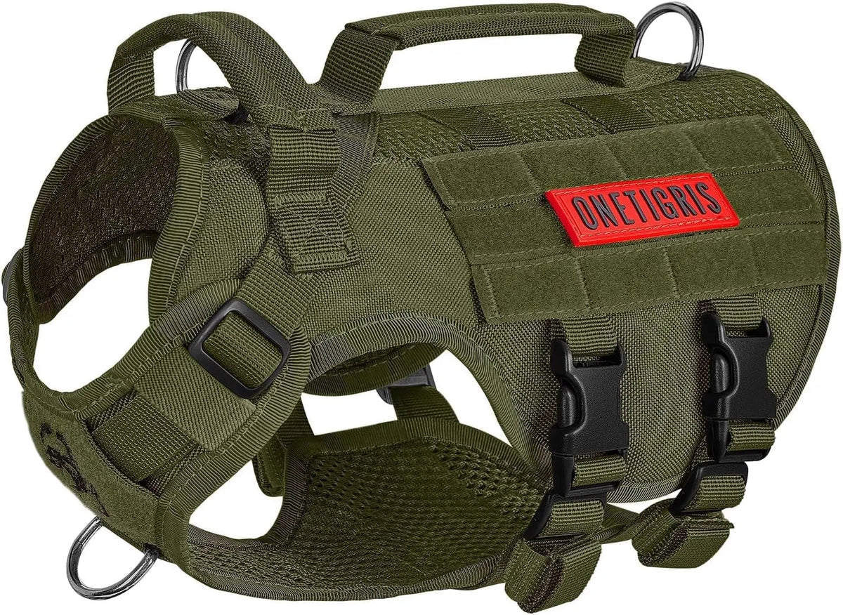 Tactical No-Pull Dog Harness – Mesh MOLLE Vest with Dual Handles