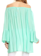 Sakkas Anna Casual Flowy Wide Neck 3/4 Sleeve Light Summer Boho Blouse Top