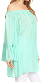 Sakkas Anna Casual Flowy Wide Neck 3/4 Sleeve Light Summer Boho Blouse Top
